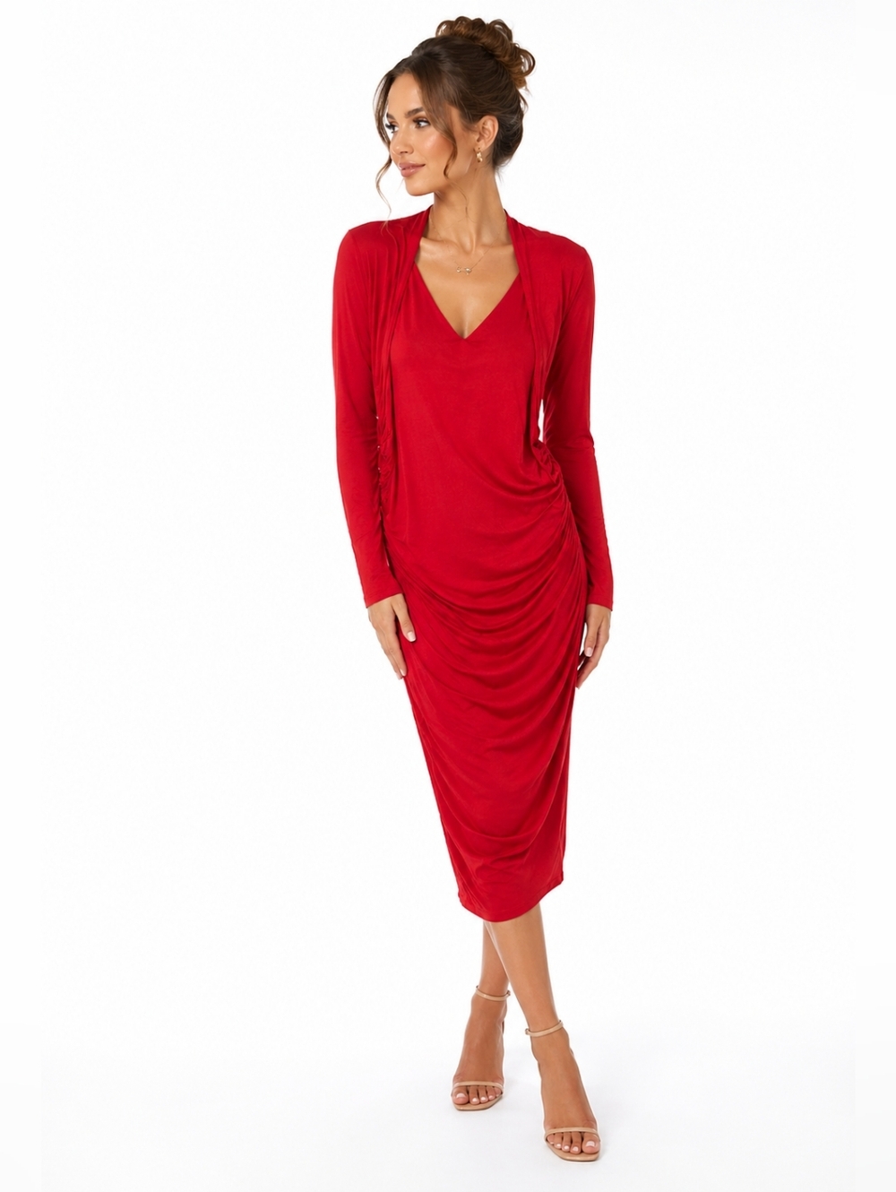VENUS Vibrant Red Long Sleeve Dress